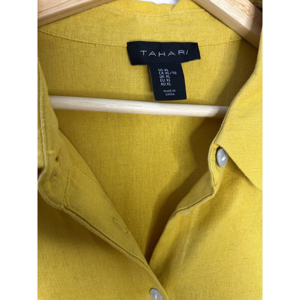 Tahari Mustard Yellow Linen Blend Roll Tab Sleeve Tunic Popover Blouse Womens XL - Picture 8 of 12
